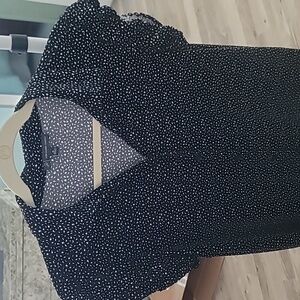 Adrianna Papell Women's Top Medium Black Collar Button Up Flutter Sleeves Office